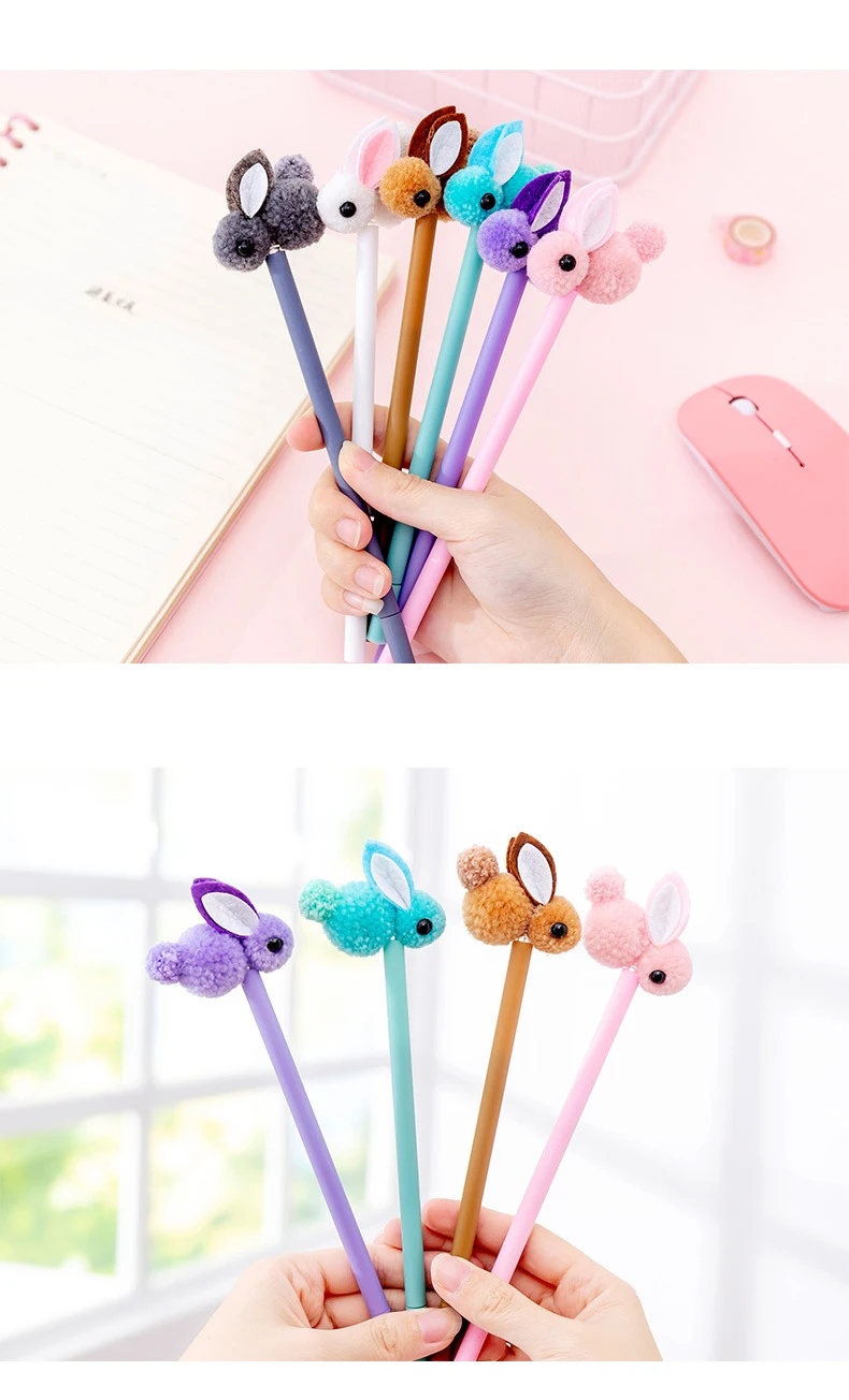 Гелевая ручка Kawaii, Корея, креативная, плюшевая, с ушками кролика, гелевая ручка, милый кролик, ручка для подписи, кавайные канцелярские школьные принадлежности, обратно в школу