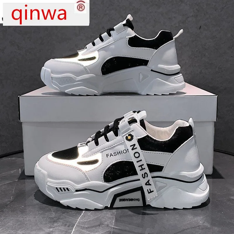 

Spring 2021 New Fashion Women Shoes Color Luminous Non-slip Sneakers Lace-up Comfortable Breathable Women Casual Shoes Qin Wa