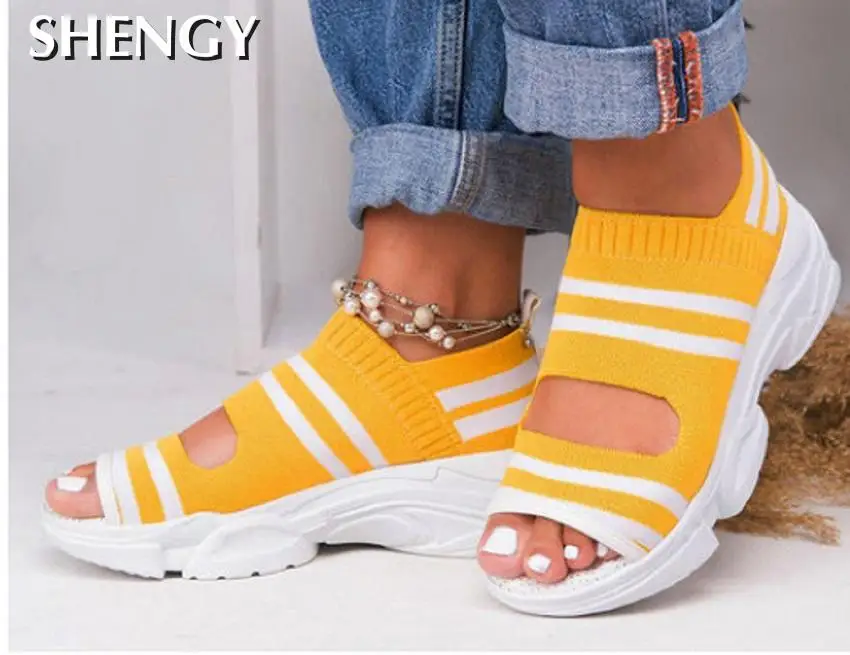 

NEW Summer Women Sandals Open Toe Wedges Platform Ladies Shoes Knitting Lightweight Sneakers Sandals Big Size Zapatos Mujer