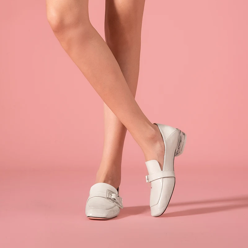 Женские лоферы без застежки BeauToday из лакированной кожи с квадратным носком