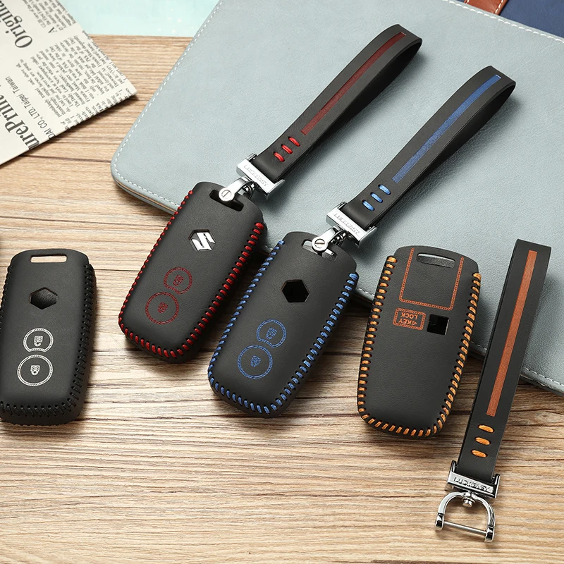 

New car keychain For Suzuki MUX SX4 2007-2012 Vitara Swifts Smart car key case cover ring holder genuine leather
