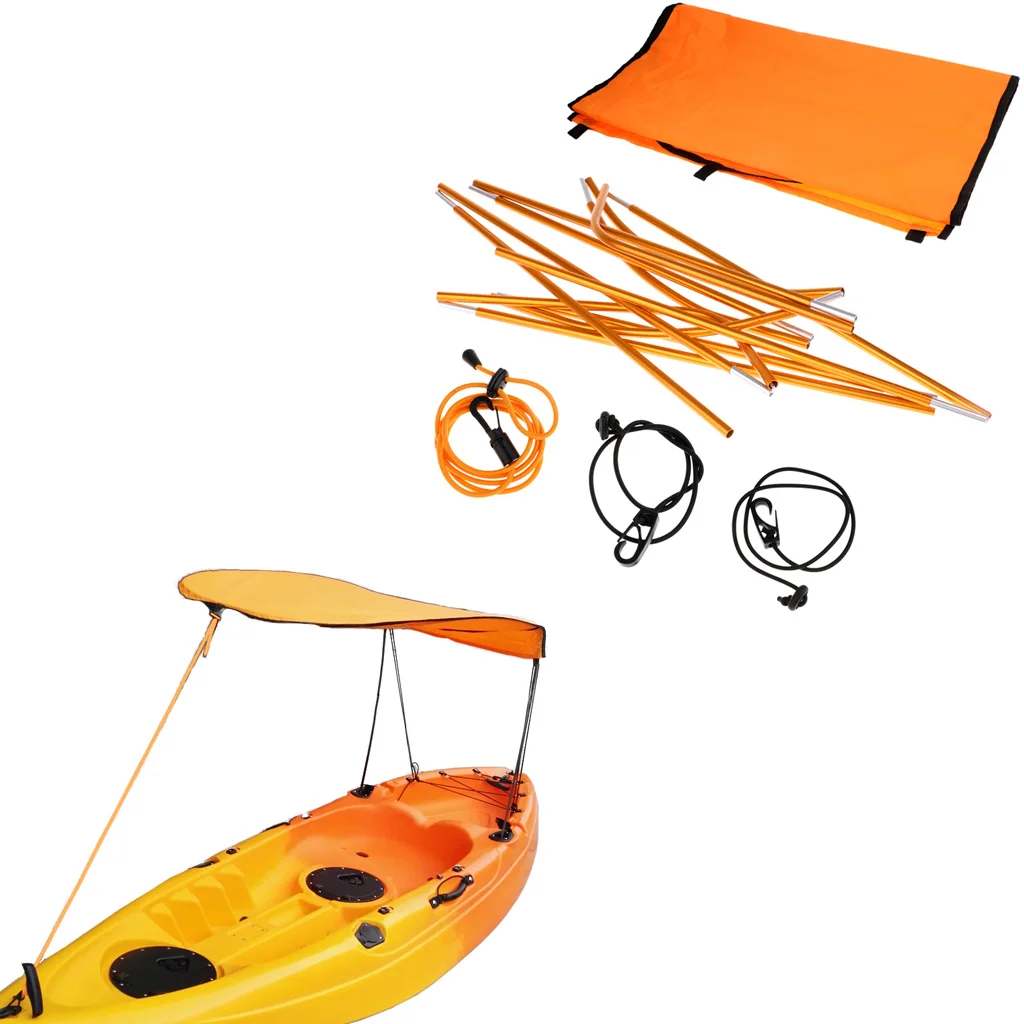 Kayak Boat Canoe Sun Shade Canopy Rain Shelter & Foldable Rod, Bungee Rope Hook - Universal for Single Person Kayak