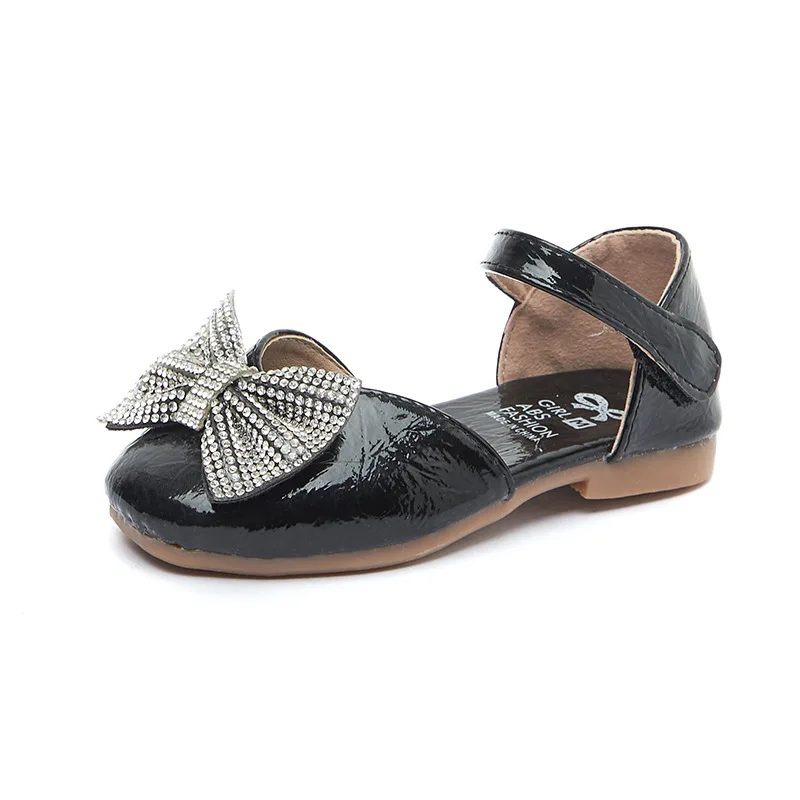 

2021 Spring Summer Girls Shoes Children Leather Shoes Cool Breathable Glitter Bowtie Princess Dress Shoes for Kids 21-35 Fashion
