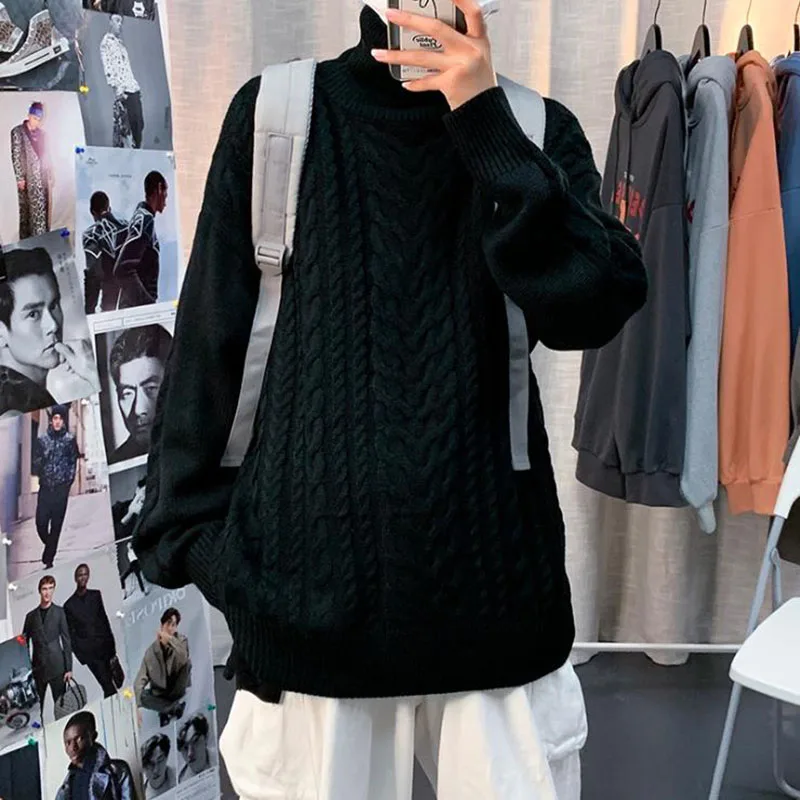 Свитер мужской вязаный осенне-зимний однотонный с высоким воротником винтажный