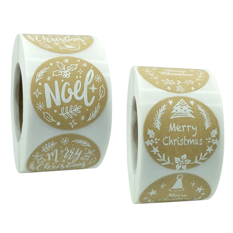

500Pcs/Roll Kraft Christmas Gift Decoration Sticker For Package Stationery Stickers Festival Happy Decorations Seal Labels