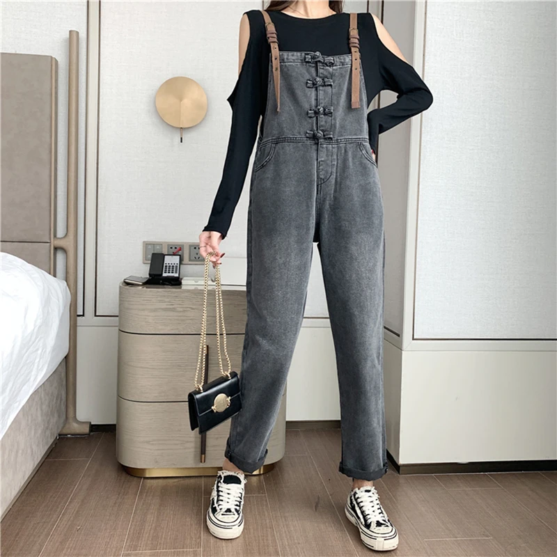 Комбинезон женский джинсовый в винтажном стиле комбинезон на подтяжках
