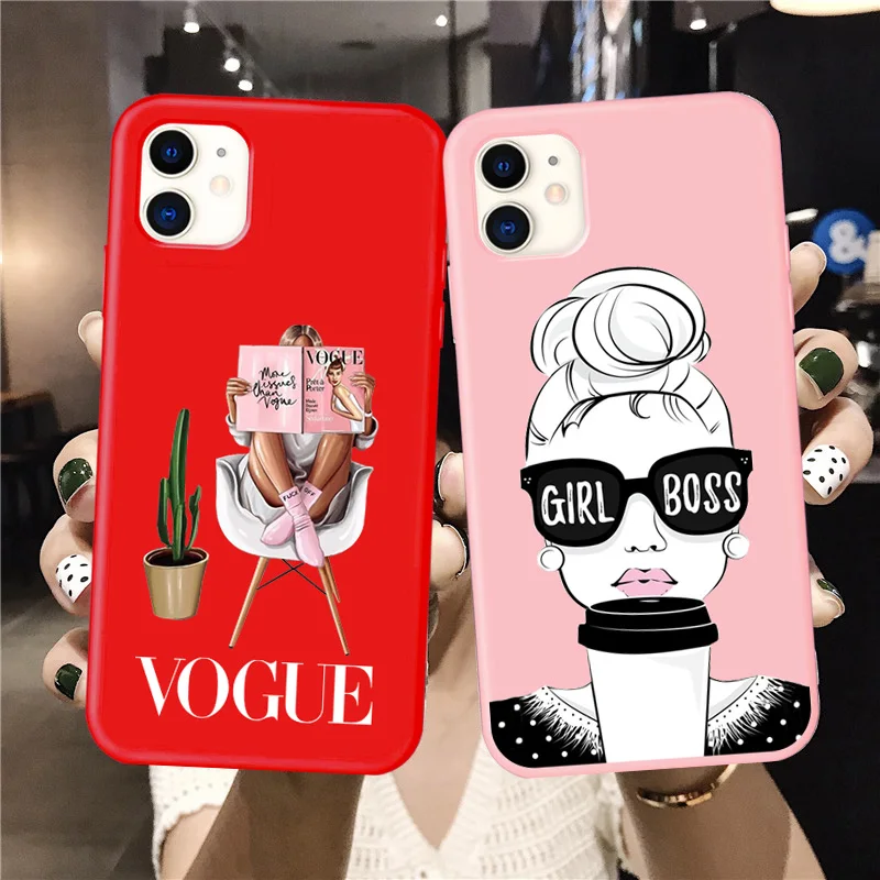 Fashion Phone Case For iPhone X S XR MAX Soft Silicone Girl Boss Cartoon Cover For iPhone 12 11 13 Pro Max 7 8 Plus SE 2020