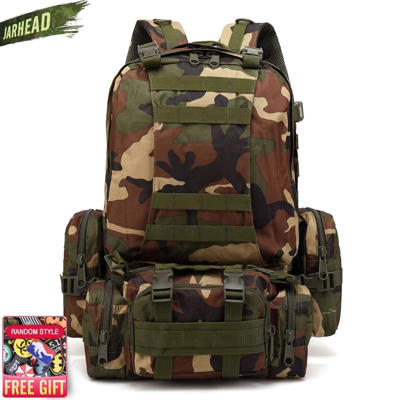 Обновленный тактический рюкзак 50L мужской военный 4 в 1 Молл спортивный уличный