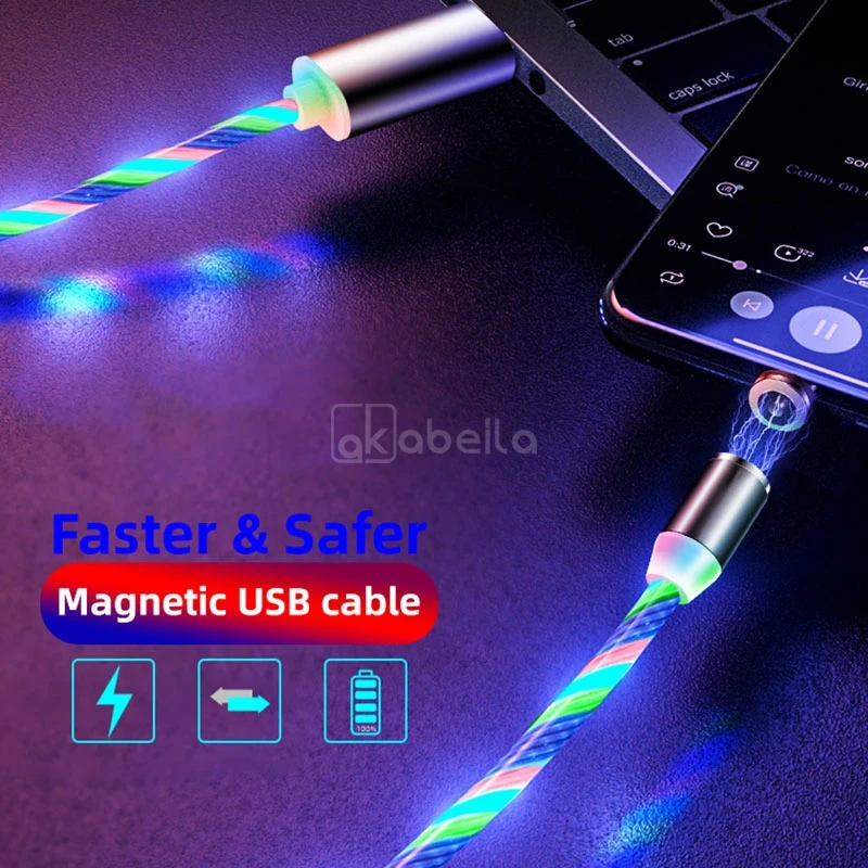 

Magnetic Cable Flowing Light LED Micro USB Charging Cables Wire For Huawei Xiaomi iPhone Samsung Type c Magnetic Charger Cord
