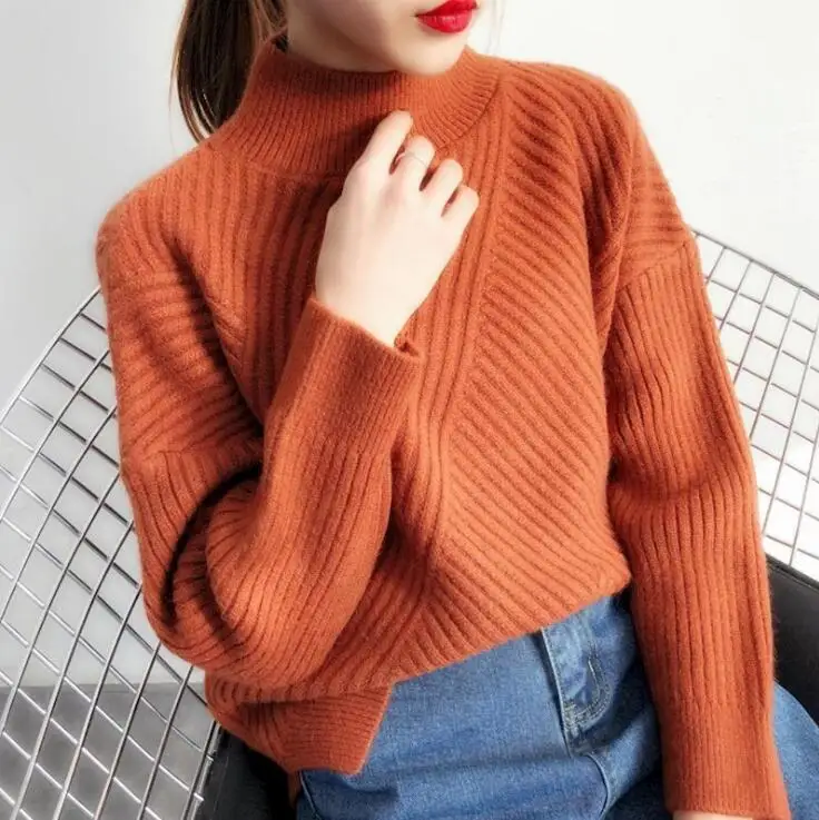 Women Winter White Turtleneck Knitted Pullover Sweater Korean Style Thick Pullovers Sweaters Ladies Fall Knit Tops | Женская одежда
