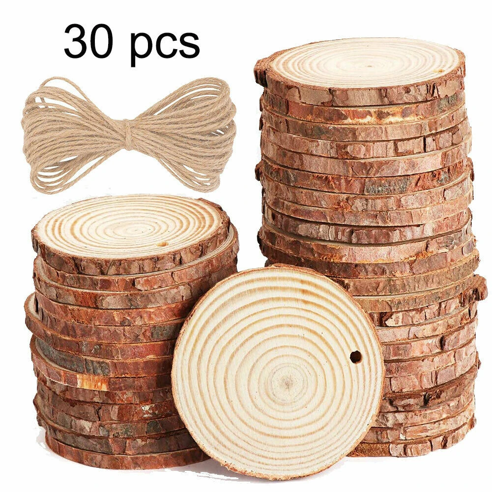 

30pcs 5-6cm Drilled Hole Log Wooden Slices Circles DIY Craft Wedding Party Decor Diameter:5-6cm For Table Numbers