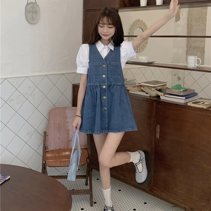 Женское летнее джинсовое платье без рукавов маленькая короткая юбка в