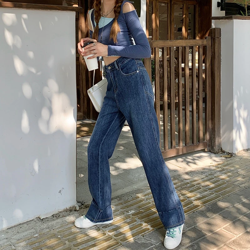 

Baggy Women's Jeans 2021 Spring New Y2k Streetwear High Waist Jeans Pants Curling Fashion Girl Student Straight Denim Trouser