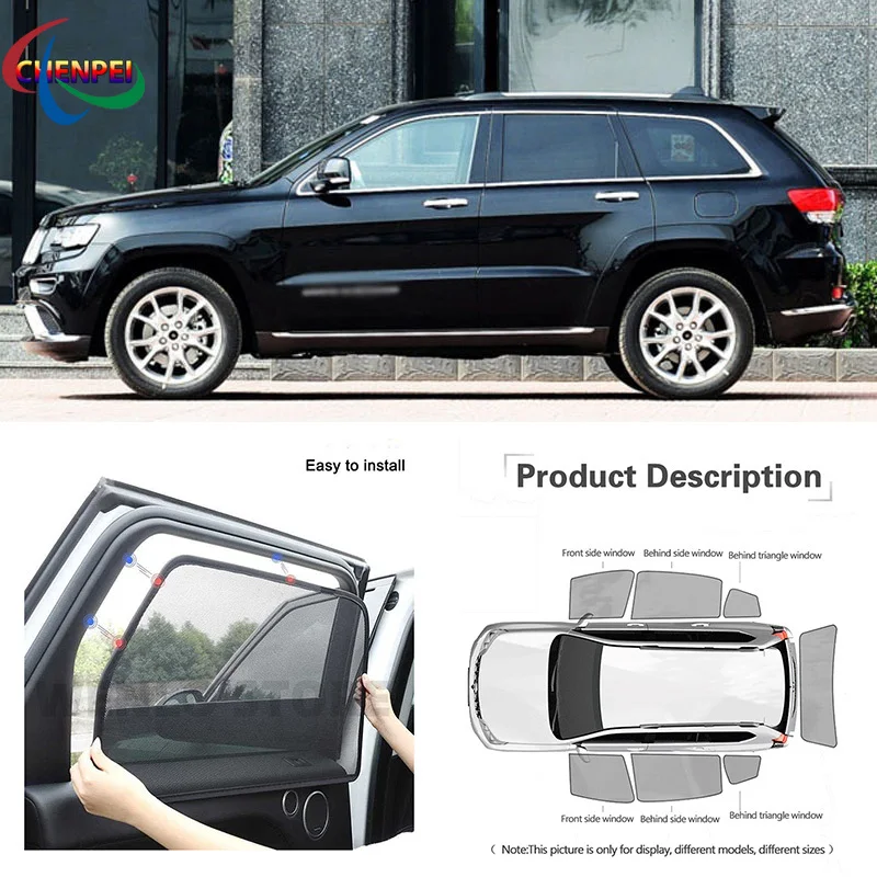 For Jeep Grand Cherokee Car Full Side Windows Magnetic Sun Shade UV Protection Ray Blocking Mesh Visor Decoration Accessories