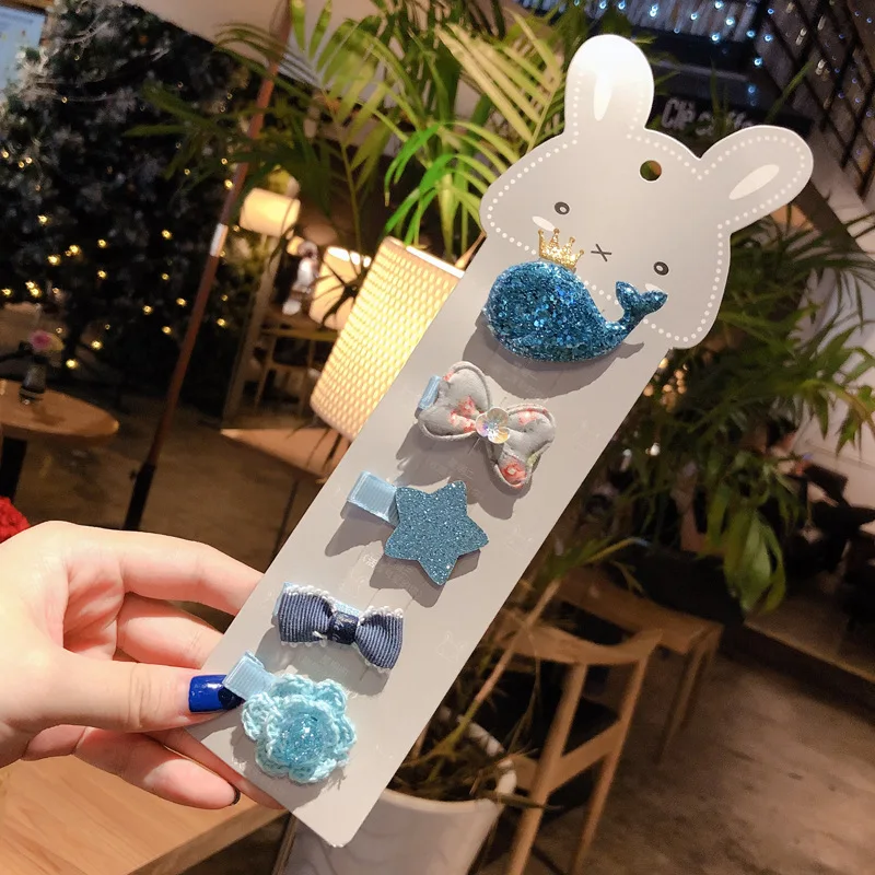 5 шт./компл. милые для маленьких девочек Заколки волос в виде кролика с бантом