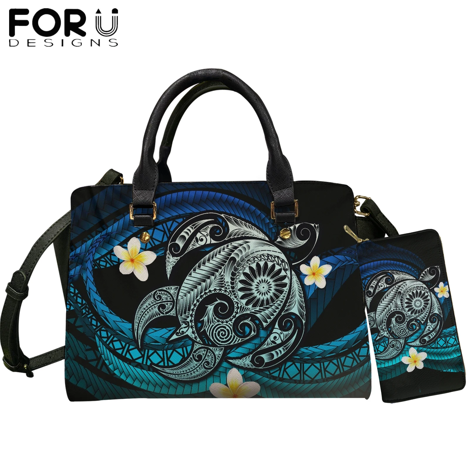 

FORUDESIGNS, гавайская полинезийская морская черепаха с градиентным принтом PU, сумка через плечо для женщин 2 шт./компл., роскошная сумка и кошелек