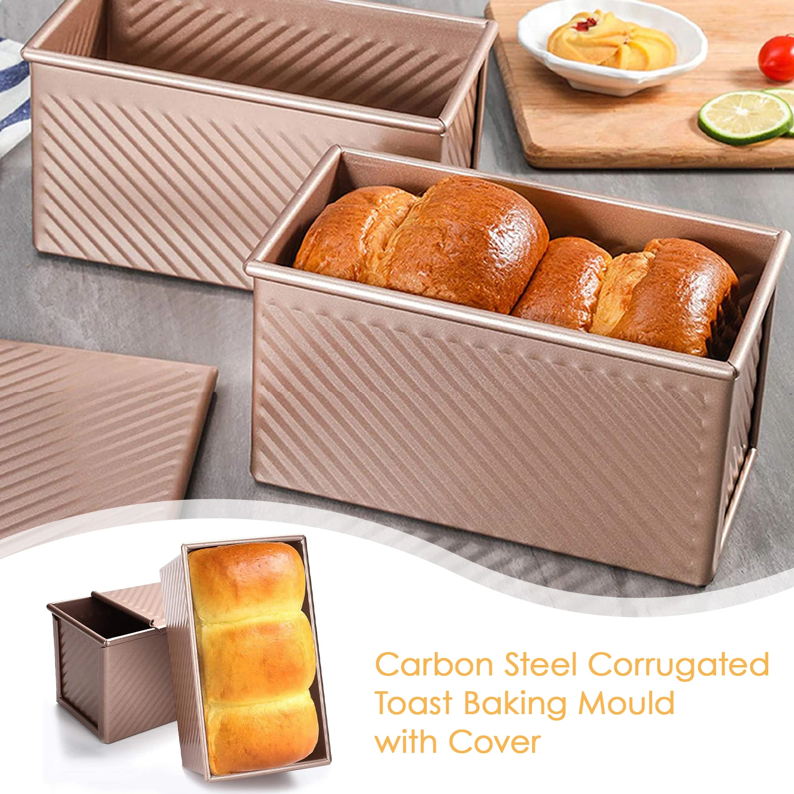 

Toast Mold Toast Box With Lid Non-stick Pan Cake Bread Home Kitchen Accessories Baking Tools Golden/Black Carbon Steel