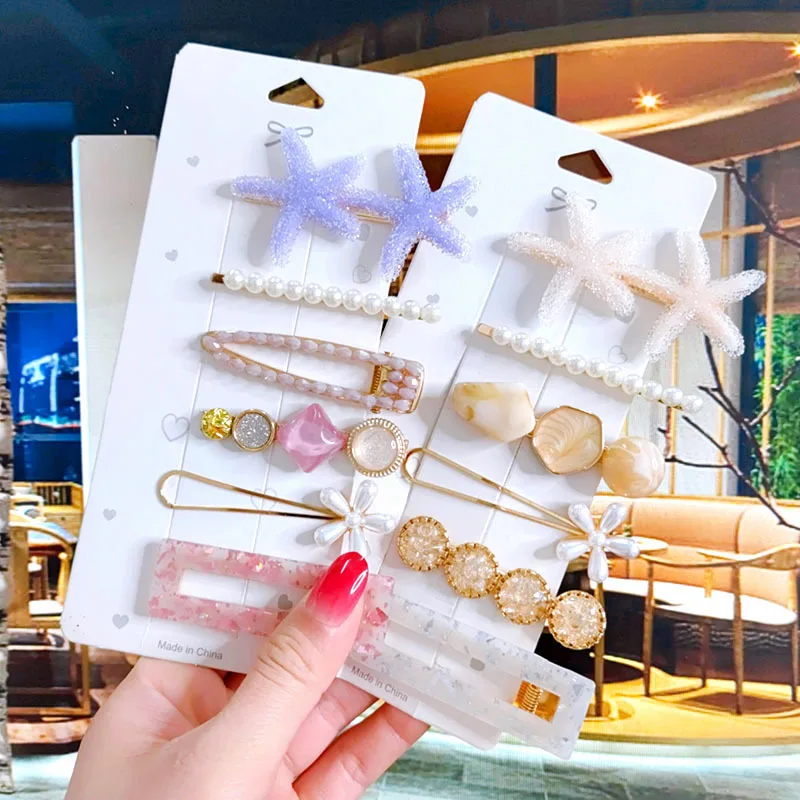 

4/6PCS Women Barrettes Set Fashion Acrylic Simulation Pearl Big Starfish Hair Clips For Girls Hair Accessories Hairpins Jewelry