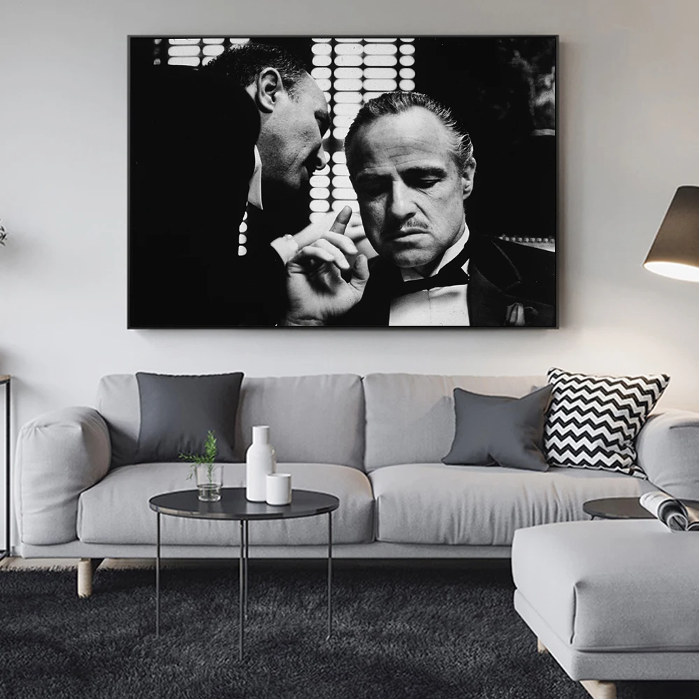Ретро кино плакат крестного отца настенное искусство холст картины черно белый