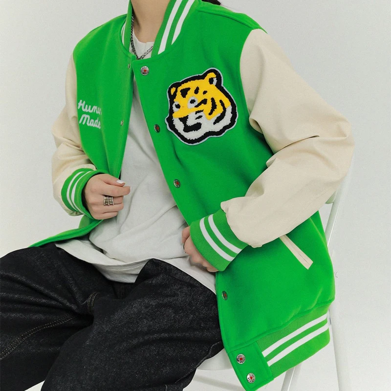

2021s Human Made Baseball Jacket High Street Men's Winter Jacket Tiger Embroidery Coat Men's Clothing Autumn Warm Jacket