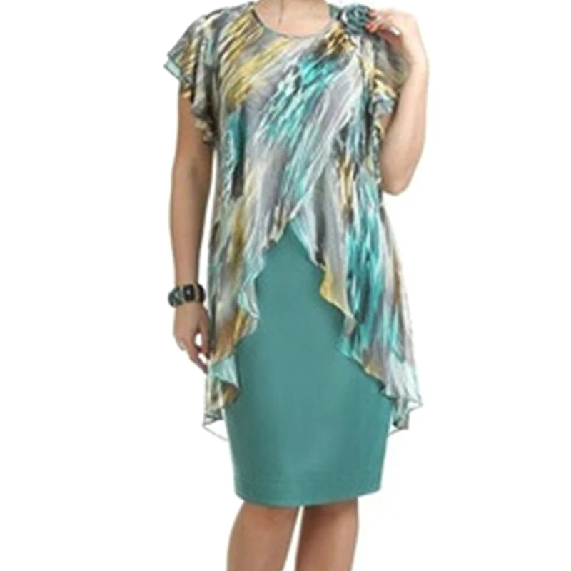 

Летнее платье, женская одежда, платье до колена, имитация двух частей, шифоновое модное женское платье с оборками