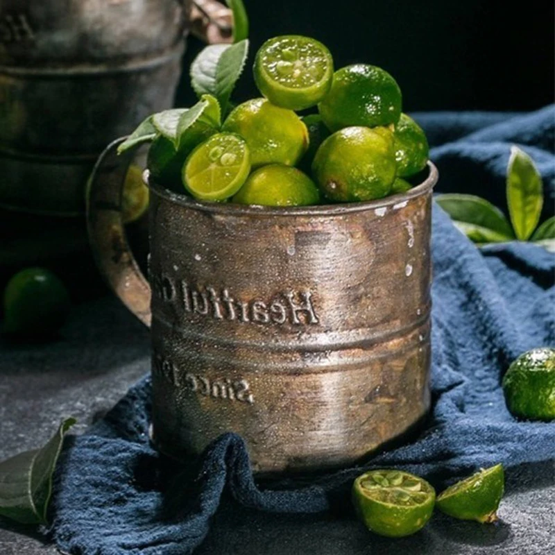 

KINGLANG Retro Drinkware Vintage Iron Flower Bucket Old Handle Cup Food Fruit Cup Home Kitchen Milk Coffee Mug