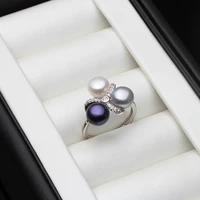 real freshwater natural pearl ringswedding cute 925 silver rings women anniversary party white pink black