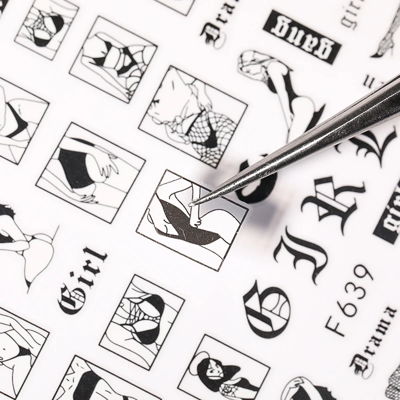 

1PC Sexy Lady Pattern 3D Nail Stickers Character Image Decals Slider Valentine Black White DIY Nail Art Decorarion
