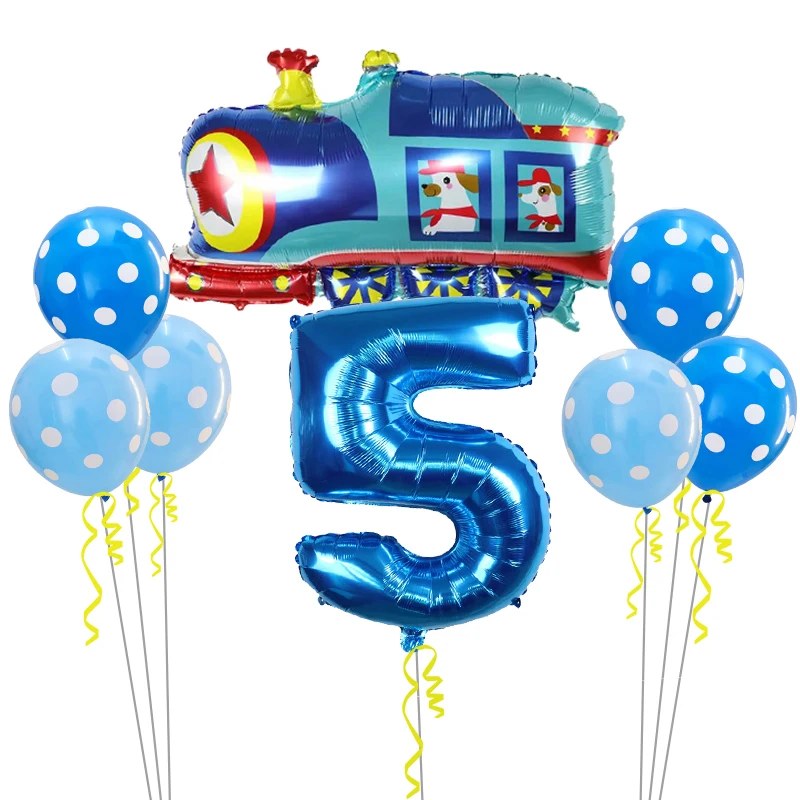 Blue 5 8 шт. Мультяшные автомобильные шары, грузовик, поезд, фольгированный шар, 30 дюймов, номер, Полицейская машина, Globos, детские подарки, украшения для дня рождения, для детей - Цвет: Blue 5
