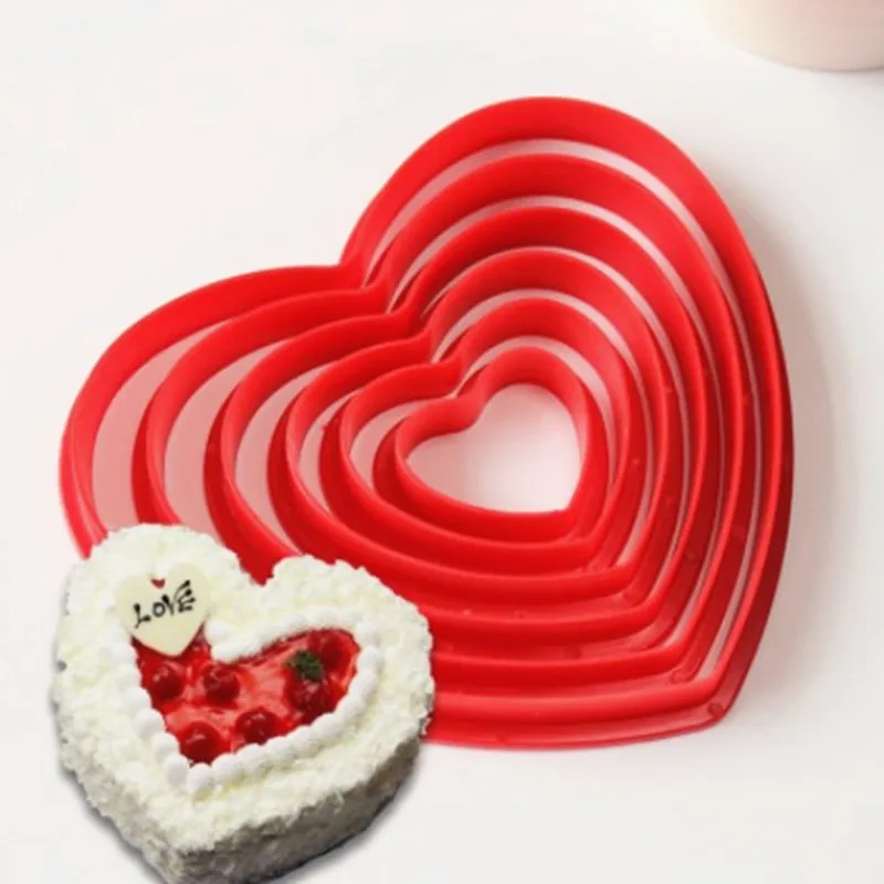 6 шт./компл. Пластиковая форма для торта в форме сердца резак печенья украшения из