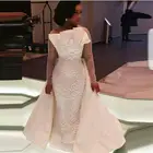 Платье свадебное атласное со съемным шлейфом и длинными рукавами