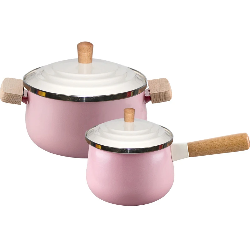 Фарфоровая эмалированная кастрюля для молока цветная супа с антипригарным