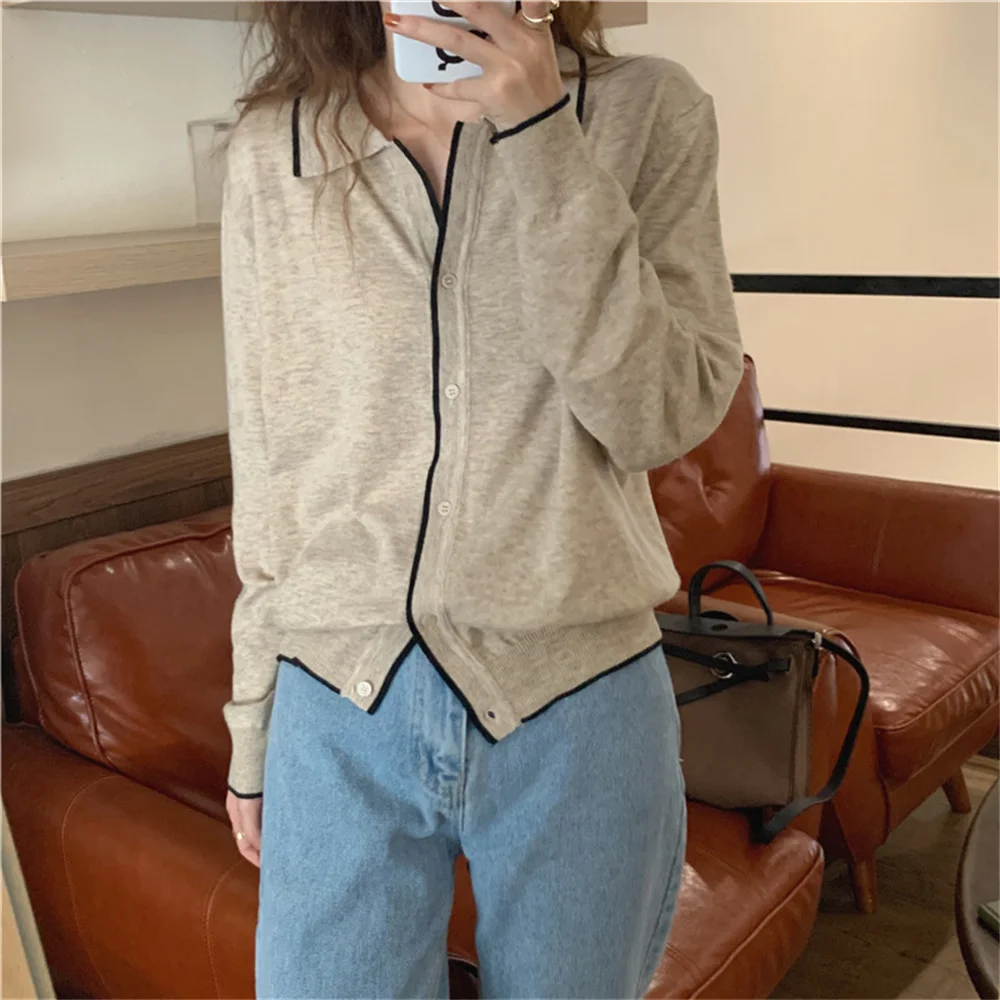 

Harajuku Korea Patchwork Slim-Fit Sweaters All Match Cardigans Knitted Full Sleeve Elegant Lady Work Wear Stylish Coats