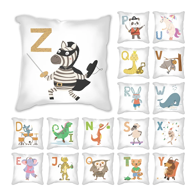 

Cartoon animal letters Cushion Cover Polyester 45*45cm Pillowcase Cojines Decorativos Para Home Bedroom Sofa Decor pillow cover