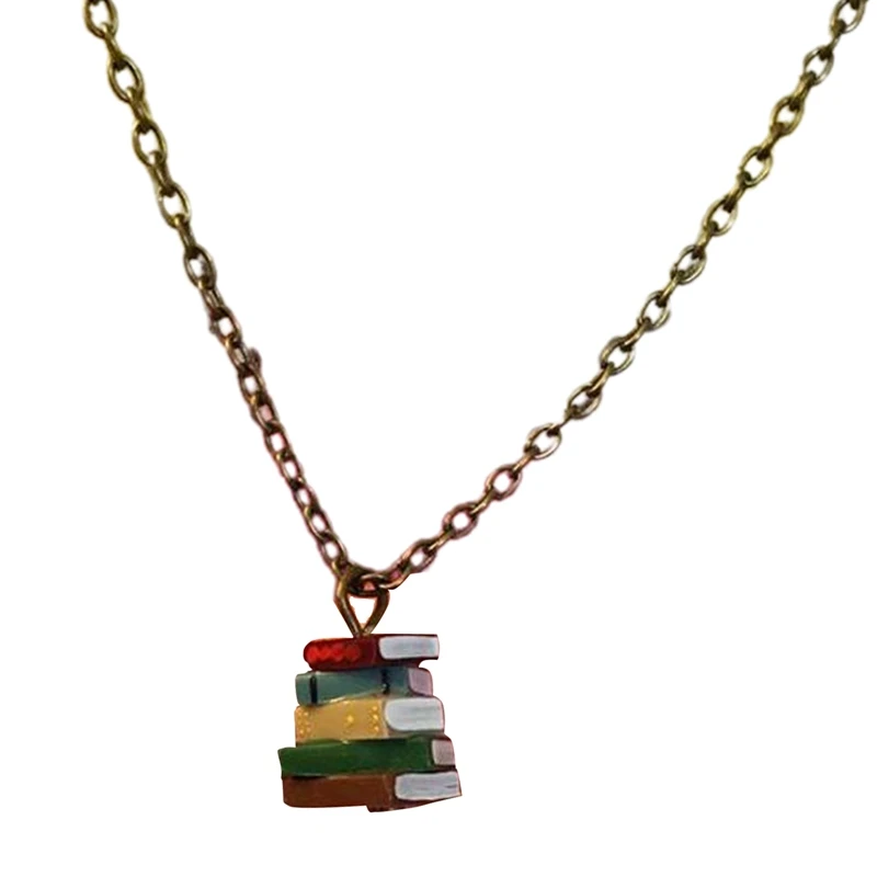 

Fashion Retro Stack of Books Pendant Necklace for Women School Library Multicolor Books Lover Necklace Jewelry Accessries