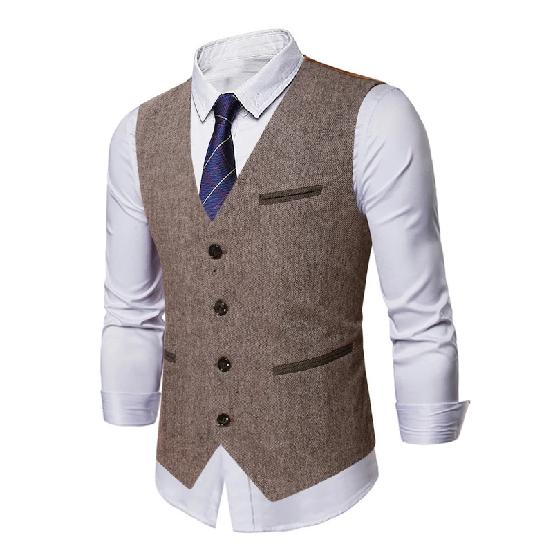 

Wool Tweed Men Suit Vests Victorian Steampunk Cosplay Mens Waistcoat with Suede Gentleman Groomman Wedding Slim Fit Men Gilet