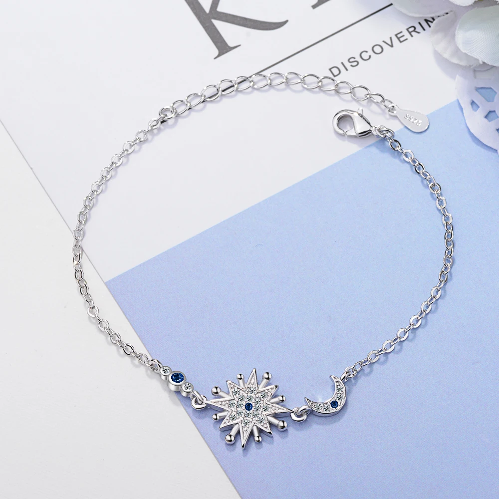 Модный браслет в стиле звезды Луны с синим цирконием имитация родиевого покрытия