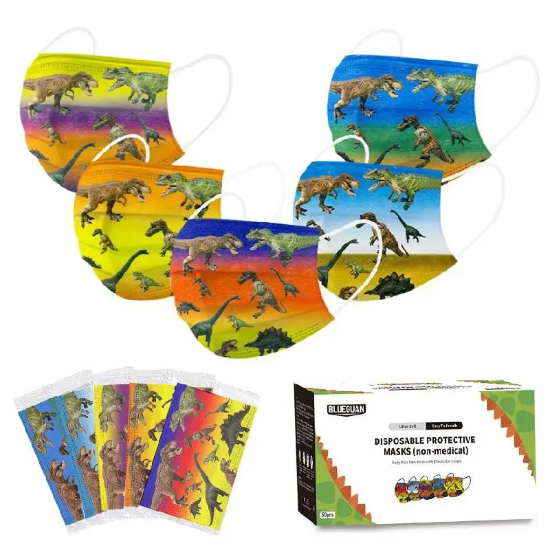 

50Pcs Breathable Face Masks Individually Wrapped Children's 3Ply Protective Masks Women Printed Design Facial Mouth Cover Masks
