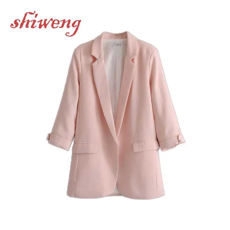 

Элегантный классический простой просторный однотонный драпированный костюм в стиле бойфренда куртка Женский Повседневный костюм новый ст...