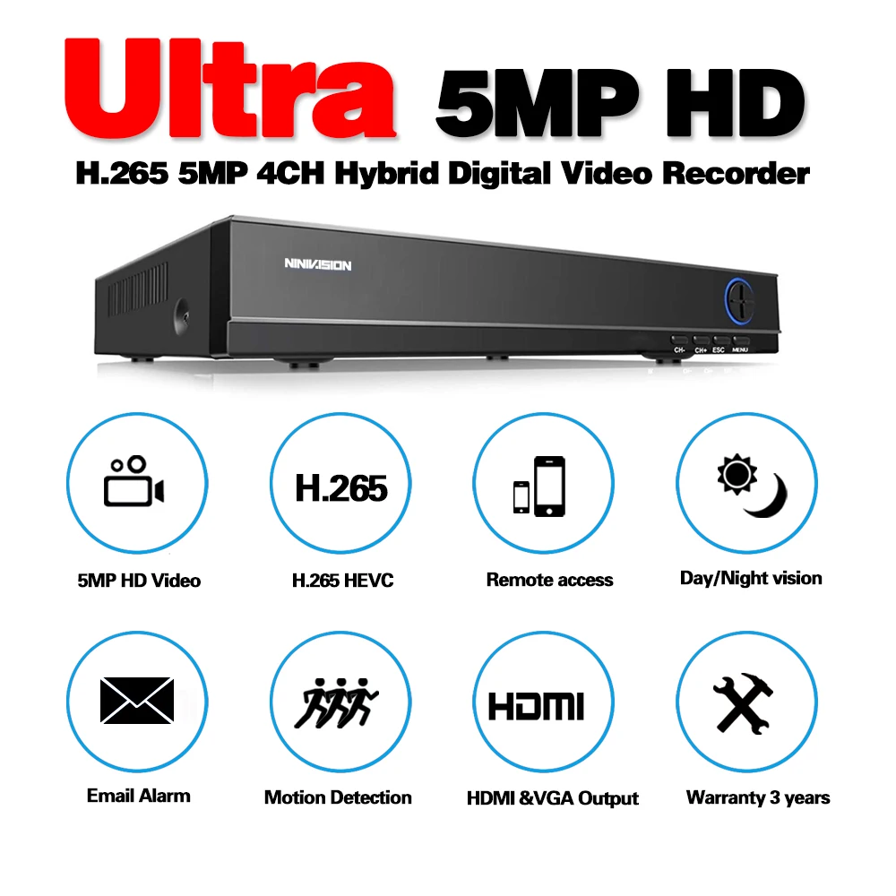 Камера видеонаблюдения AHD 4CH 4 канала 5 Мп DVR Onvif Full HD МП 8/16 каналов | Безопасность и