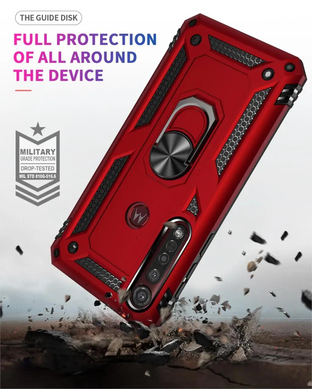 Противоударный автомобильный чехол с магнитным кольцом для Motorola Moto One G8 Play