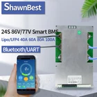 Литиевая батарея 24s BMS LiFePo4 40a 60a 80a 100a с поддержкой bluetooth smart bms E-bike, литий-ионная батарея 72 в, балансировочная электронная NTC pcm