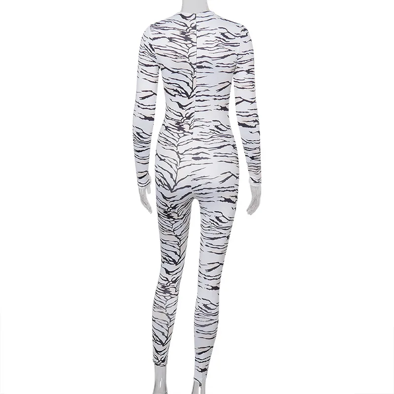 

Fashion High Waist Tight Hip Print Bodysuit Womens Summer Elegant Club Party Street Casual Zipper Up Bandage Jumpsuits