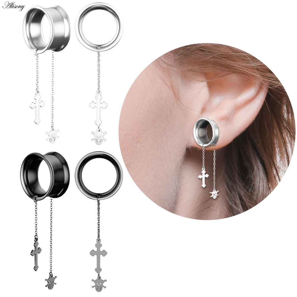 Alisouy 2 шт. подвеска цепочка из нержавеющей стали с черепом тоннели для ушей