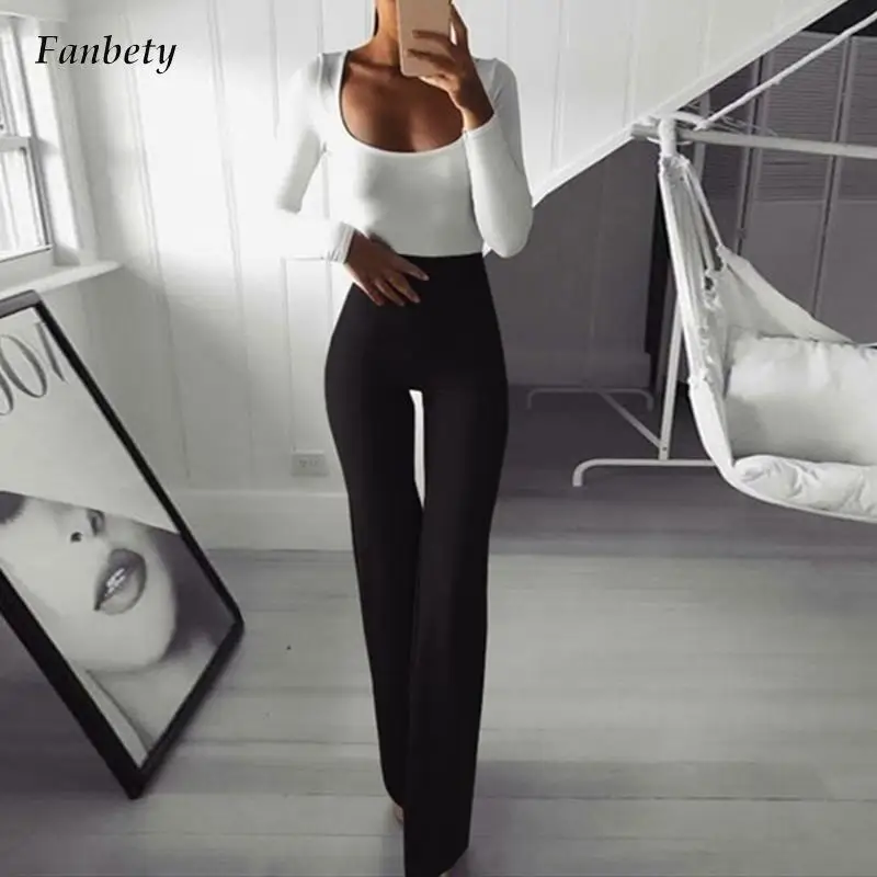 

New Autumn All-match Women Flare Long Pants Fashion Slim High Waist Yoga Pants Office Lady Casual Stretch Thin Wide Leg Trousers
