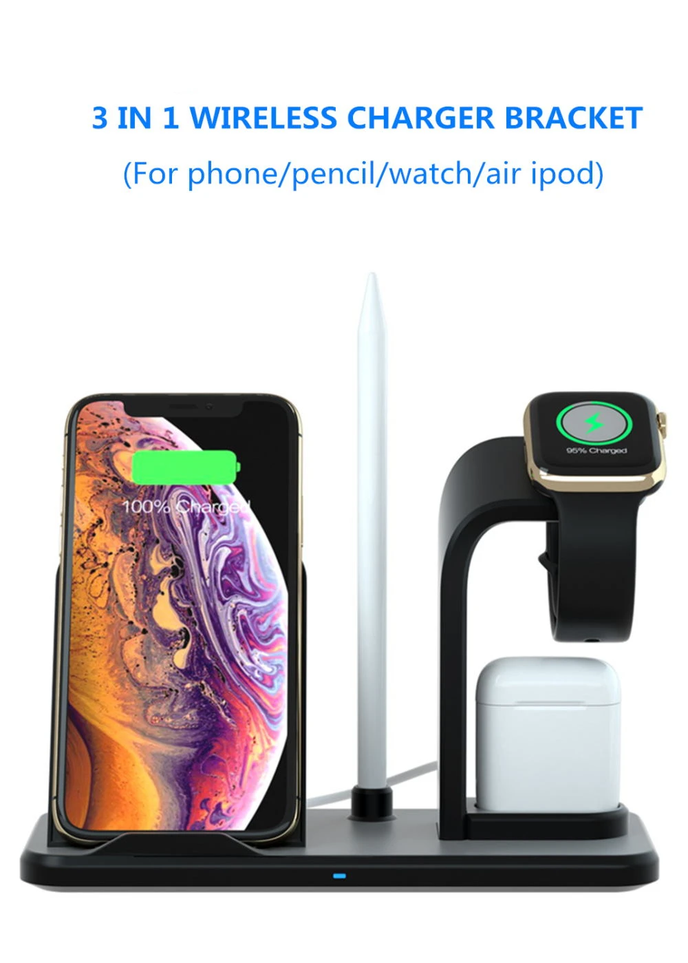 

3in1 Qi Wireless Charger Holder Stand CargadoR For Apple Watch Series 4 3 2 Iphone XS MAX XR 8 Plus X 8+ Iwatch Airpods Station