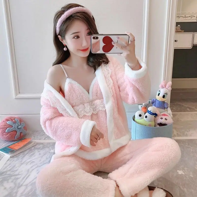 3 шт. женские фланелевые пижамные комплекты на осень и зиму | Женская одежда