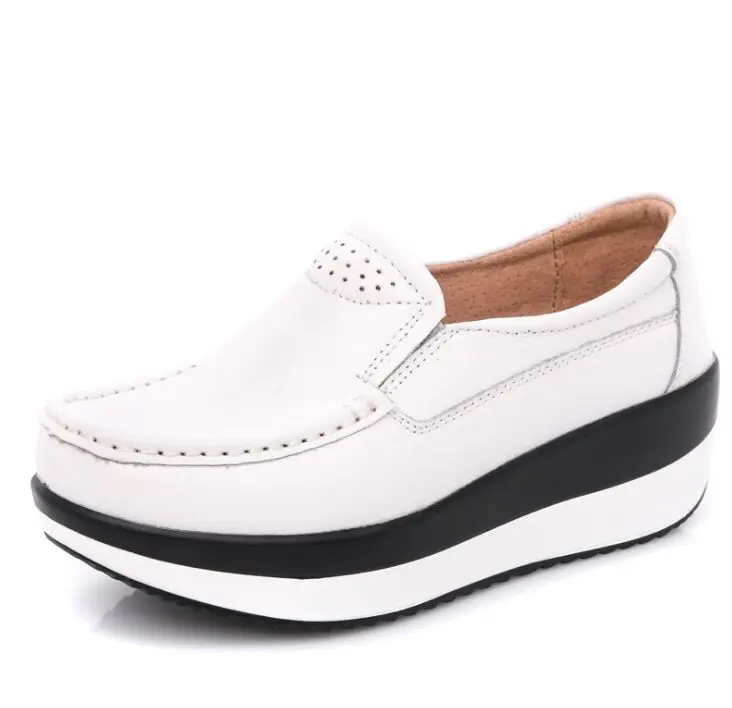 2020 Spring Genuine leather Casual Swing Wedges Breathable Shoes For Women Flat Ladies Trainers Chaussure Femme Zapatos Mujer | Обувь