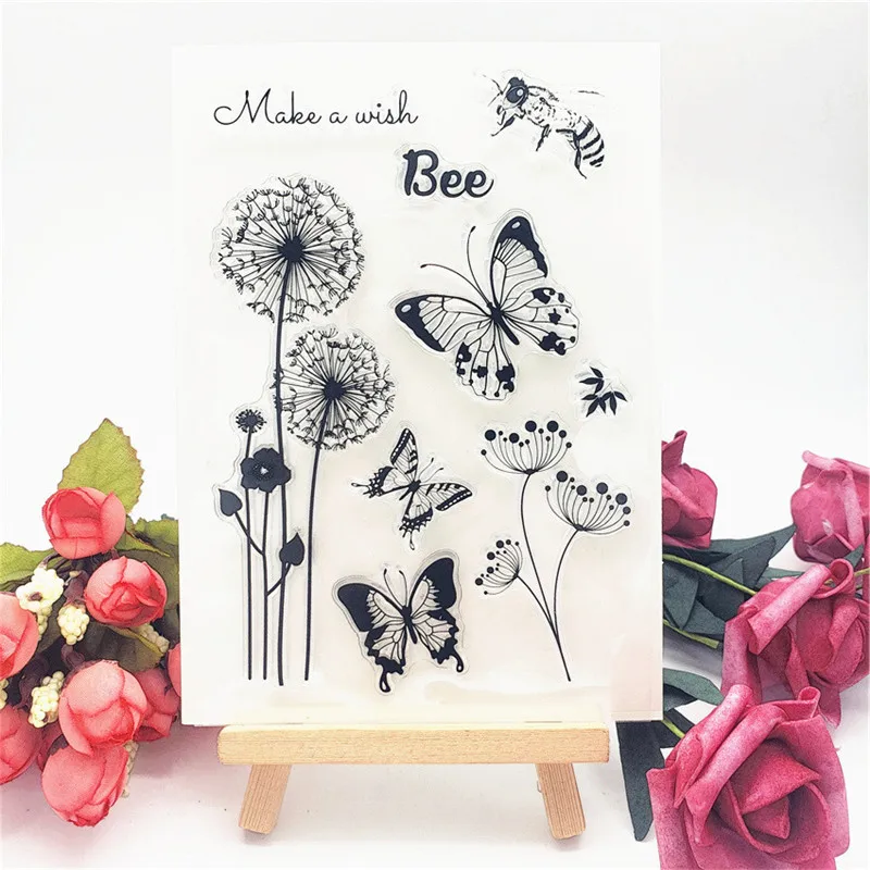 Бабочка Одуванчик пчела Силиконовая печать прозрачный штамп для скрапбукинга DIY