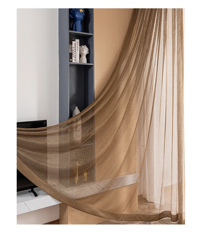 

Caramel/Light Gray Pure Hollow Curtains For Living Room Decoration Modern Geometric Textile Tulle Bedroom Semi-Blackout Curtains